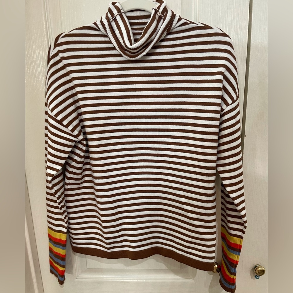 Striped Brown and White Turtleneck Sweater